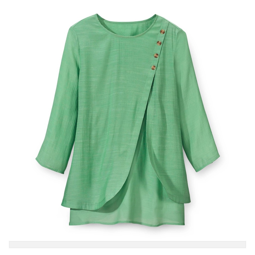 NEW Northstyle Tiered Slub-Weave Tunic Double Layered Button Accents size: L